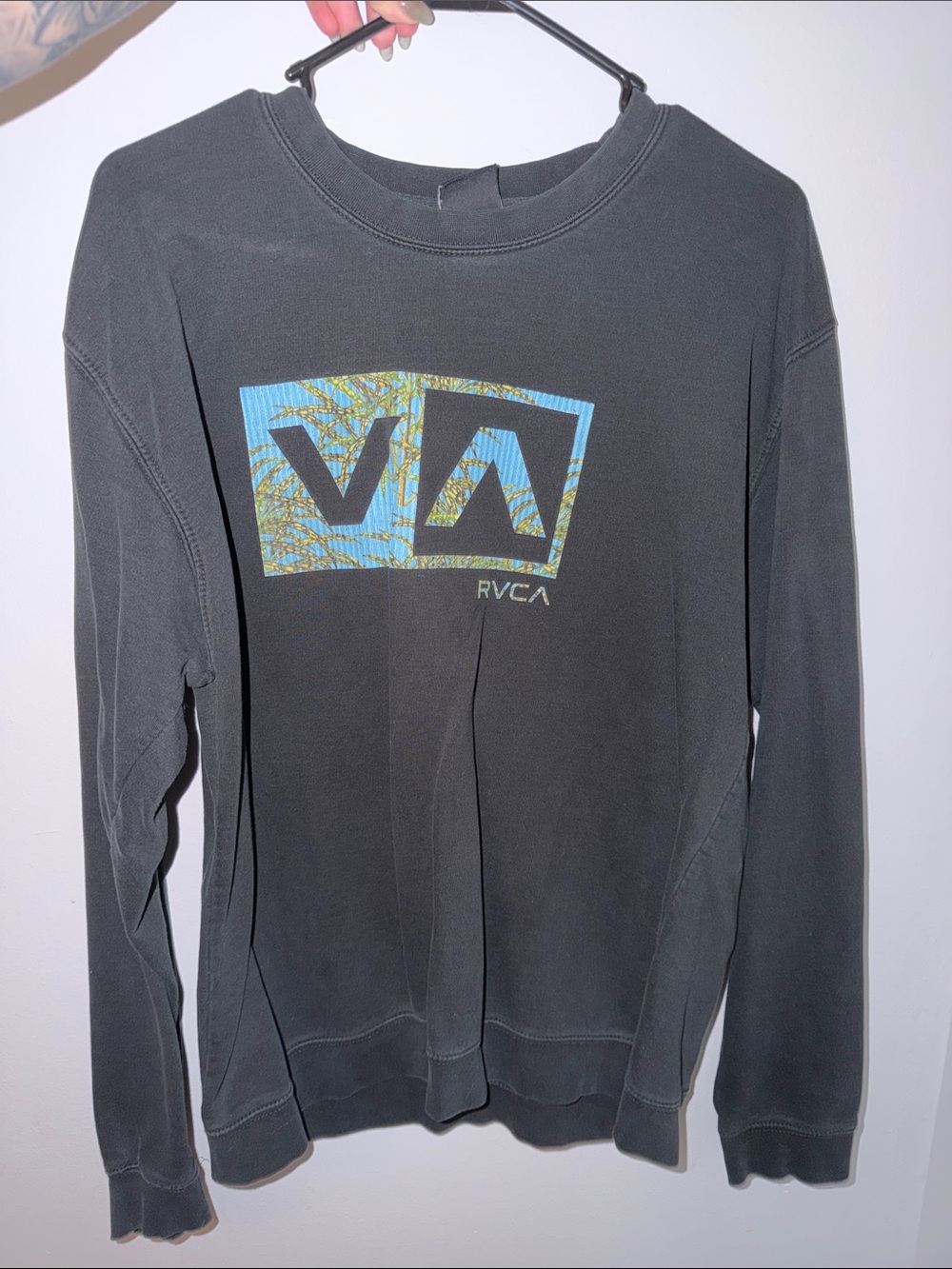 RVCA Black Crewneck with Blue and Green Logo Graphic